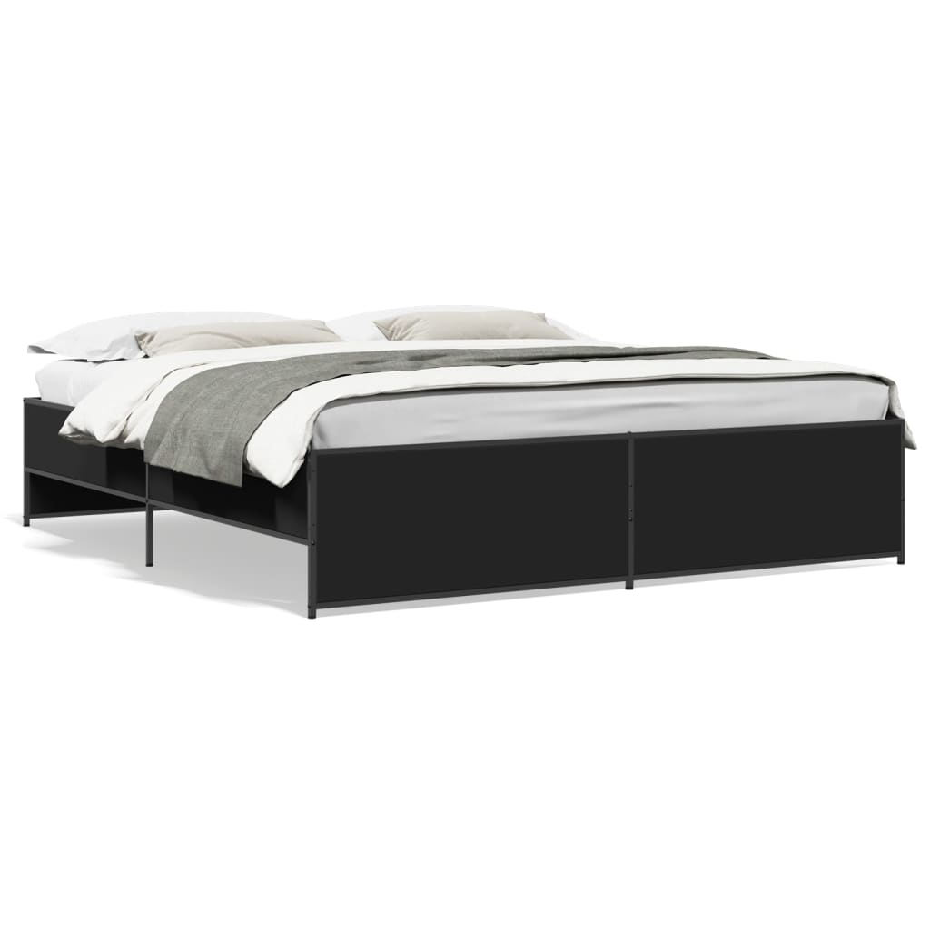 Okvir za krevet crni 200 x 200 cm konstruirano drvo i metal
