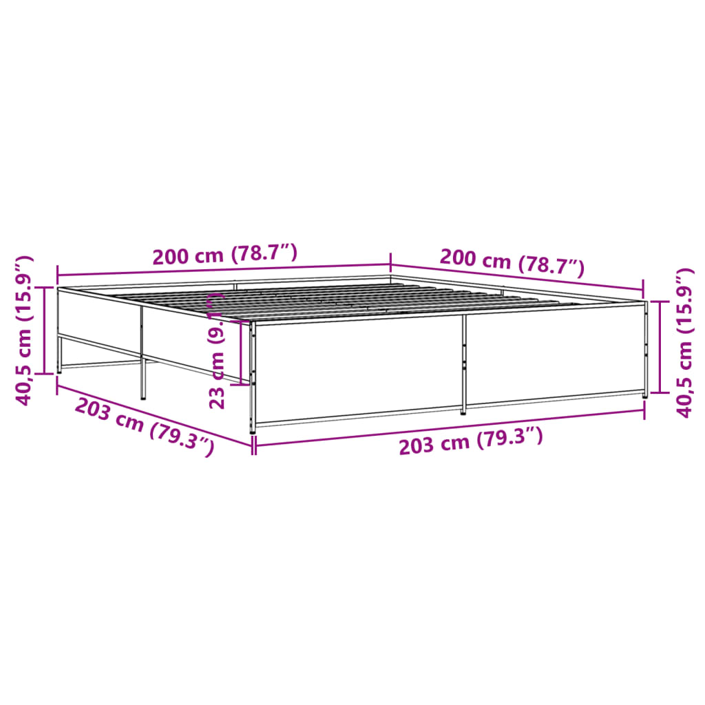 Okvir za krevet crni 200 x 200 cm konstruirano drvo i metal