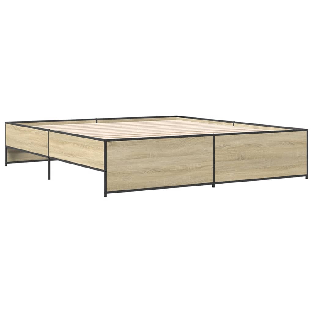 Okvir za krevet boja hrasta 200x200cm konstruirano drvo i metal