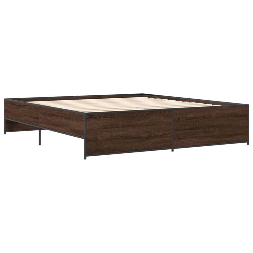 Okvir za krevet smeđi hrast 200x200cm konstruirano drvo i metal