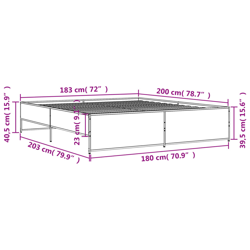 Okvir kreveta boja hrasta 180x20 cm konstruirano drvo i metal