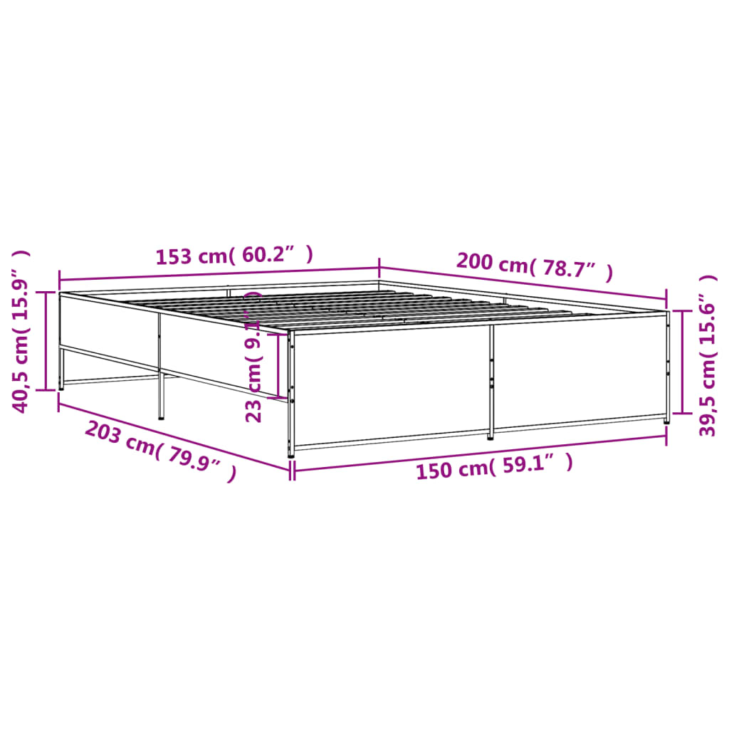 Okvir za krevet crni 150x200 cm konstruirano drvo i metal