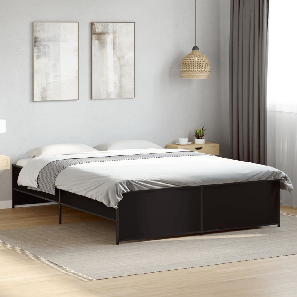 Okvir za krevet crni 150x200 cm konstruirano drvo i metal