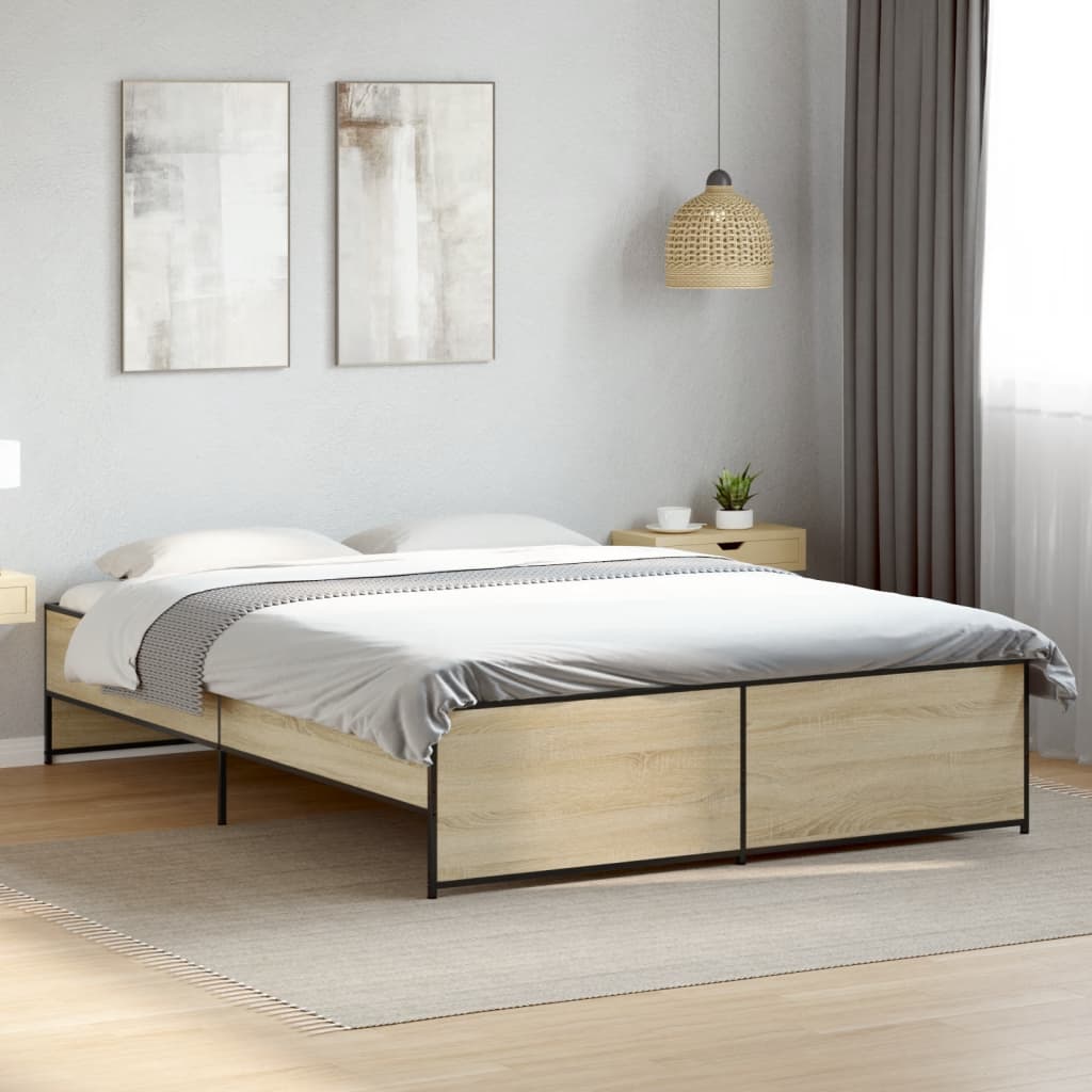 Okvir za krevet boja hrasta 140x200cm konstruirano drvo i metal