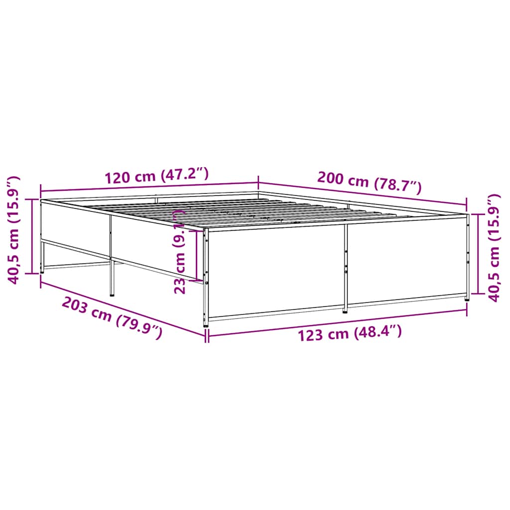 Okvir kreveta boja hrasta 120x200 cm konstruirano drvo i metal