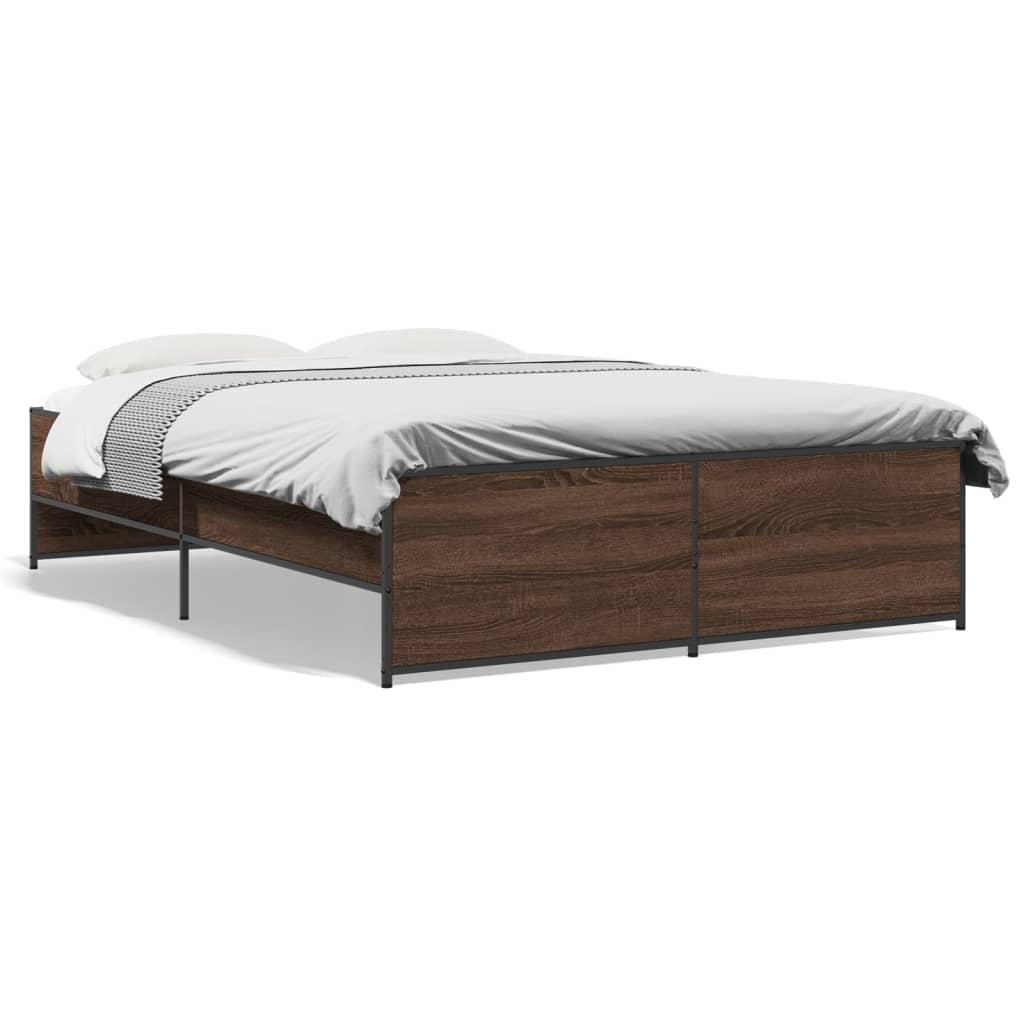 Okvir za krevet smeđi hrast 140x190cm konstruirano drvo i metal