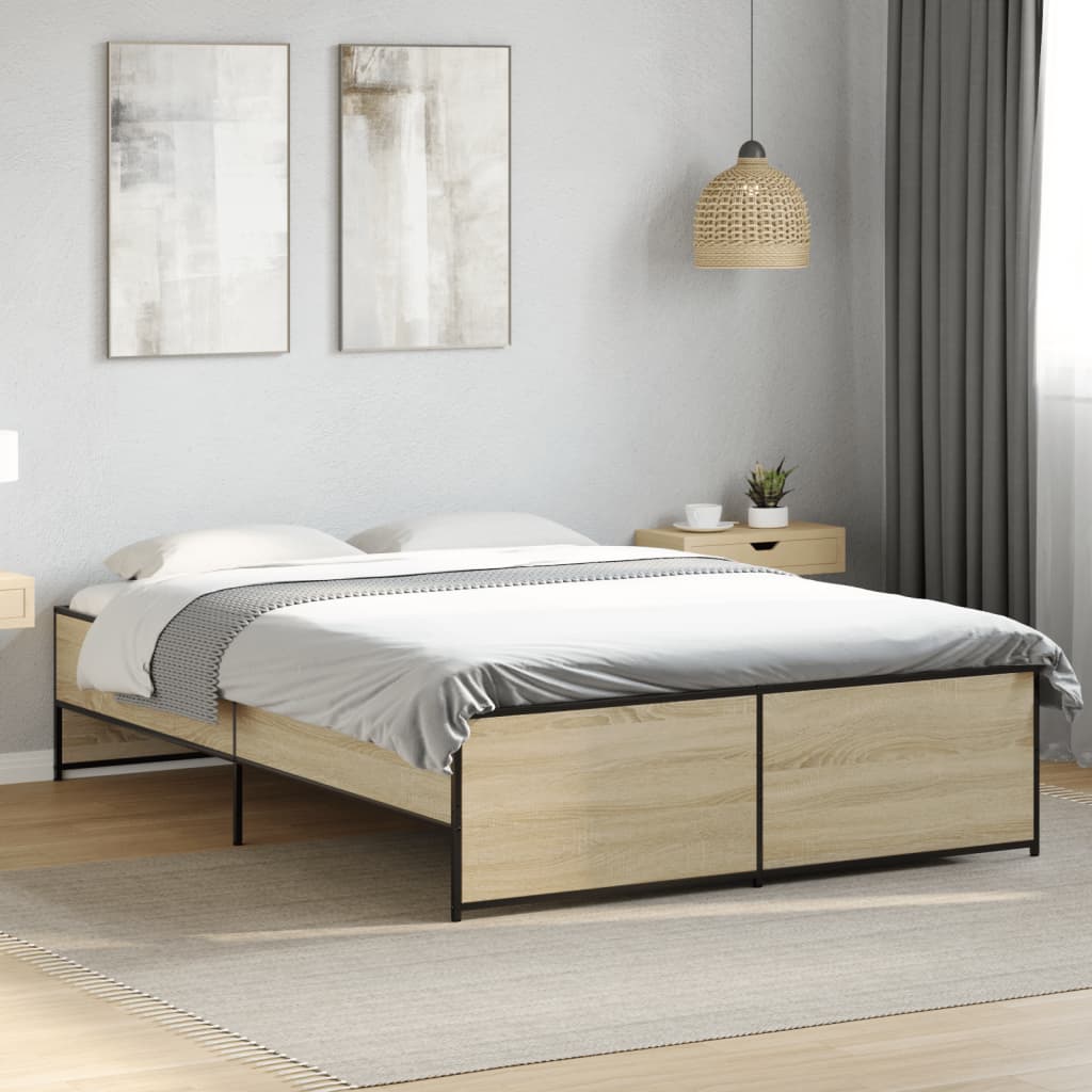 Okvir za krevet boja hrasta 135x190cm konstruirano drvo i metal