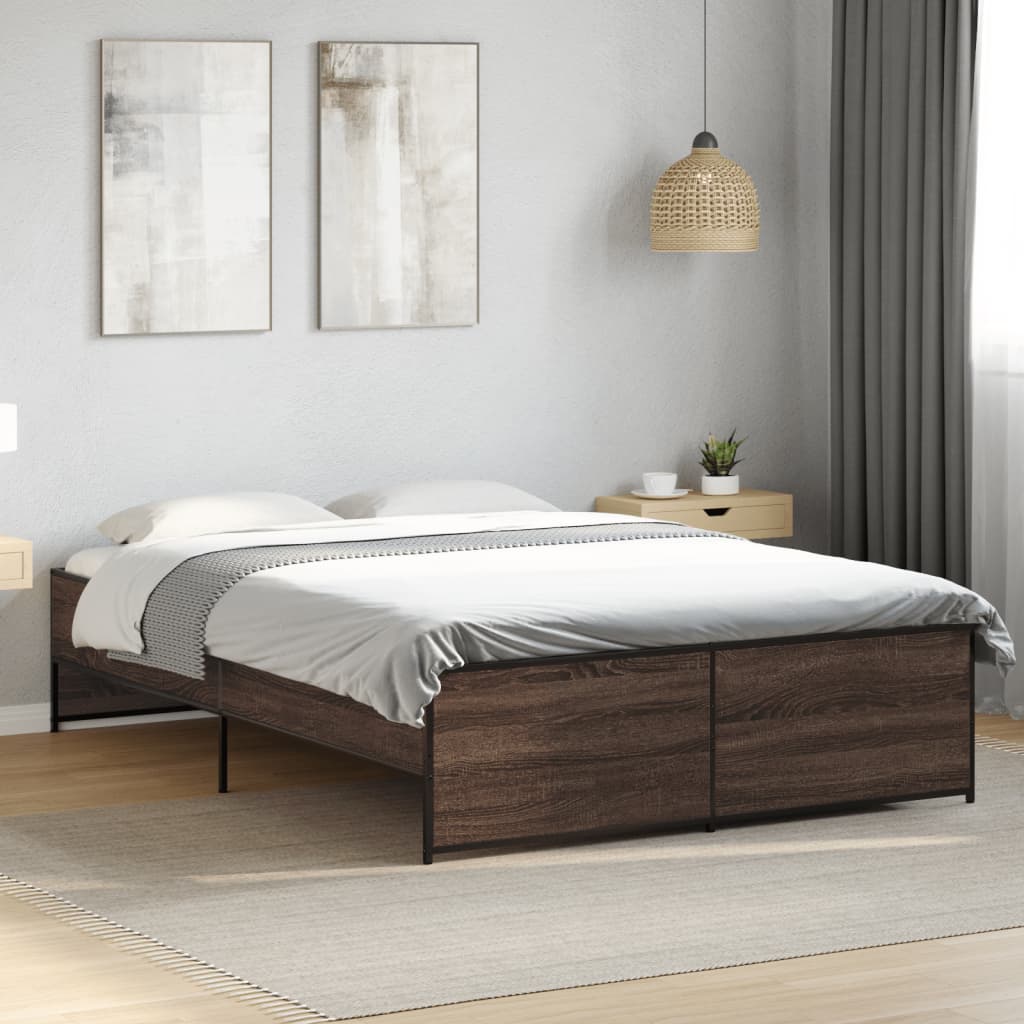 Okvir za krevet smeđi hrast 135x190cm konstruirano drvo i metal
