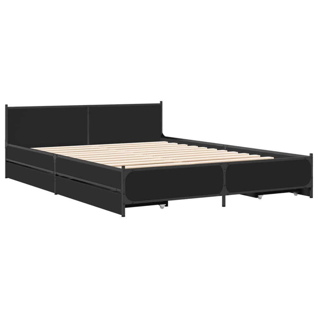 Okvir kreveta s ladicama crni 135 x 190 cm konstruirano drvo