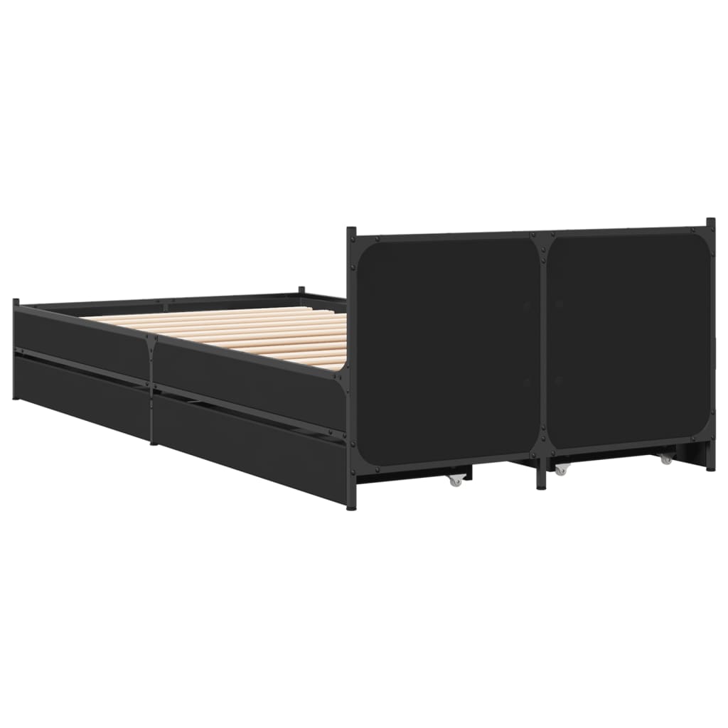 Okvir kreveta s ladicama crni 75 x 190 cm konstruirano drvo