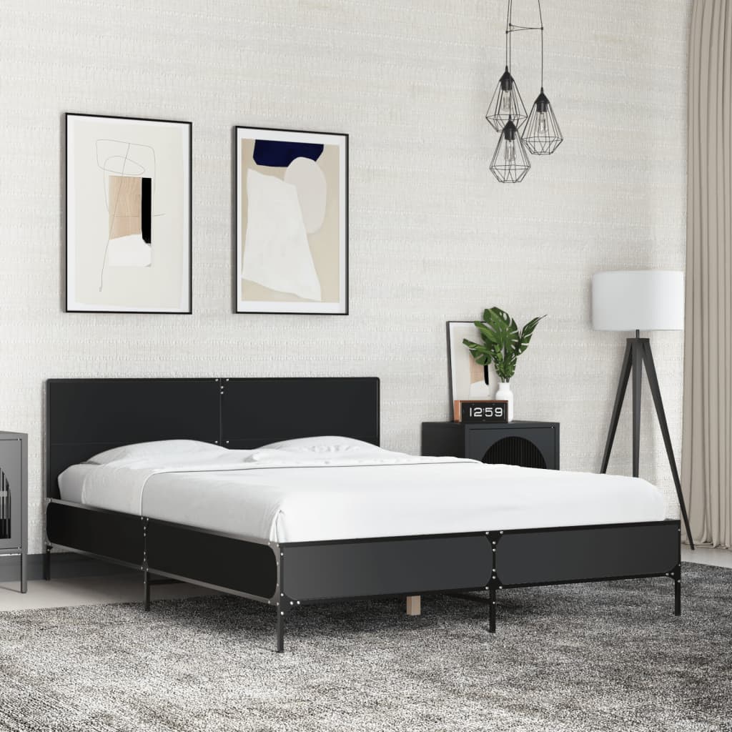 Okvir kreveta crni 120 x 200 cm od konstruiranog drvo i metal