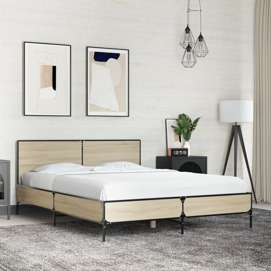 Okvir kreveta boja hrasta 120x200 cm konstruirano drvo i metal