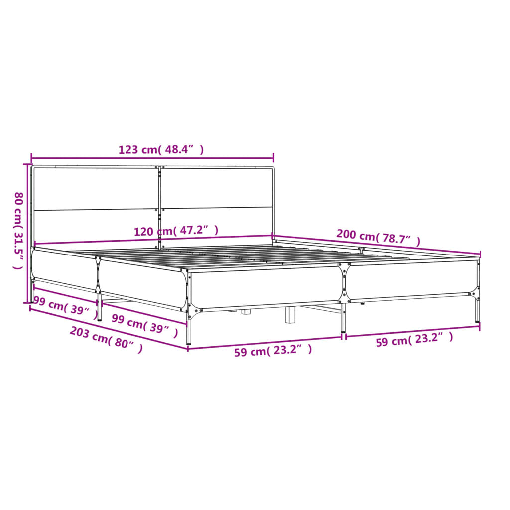 Okvir kreveta boja hrasta 120x200 cm konstruirano drvo i metal