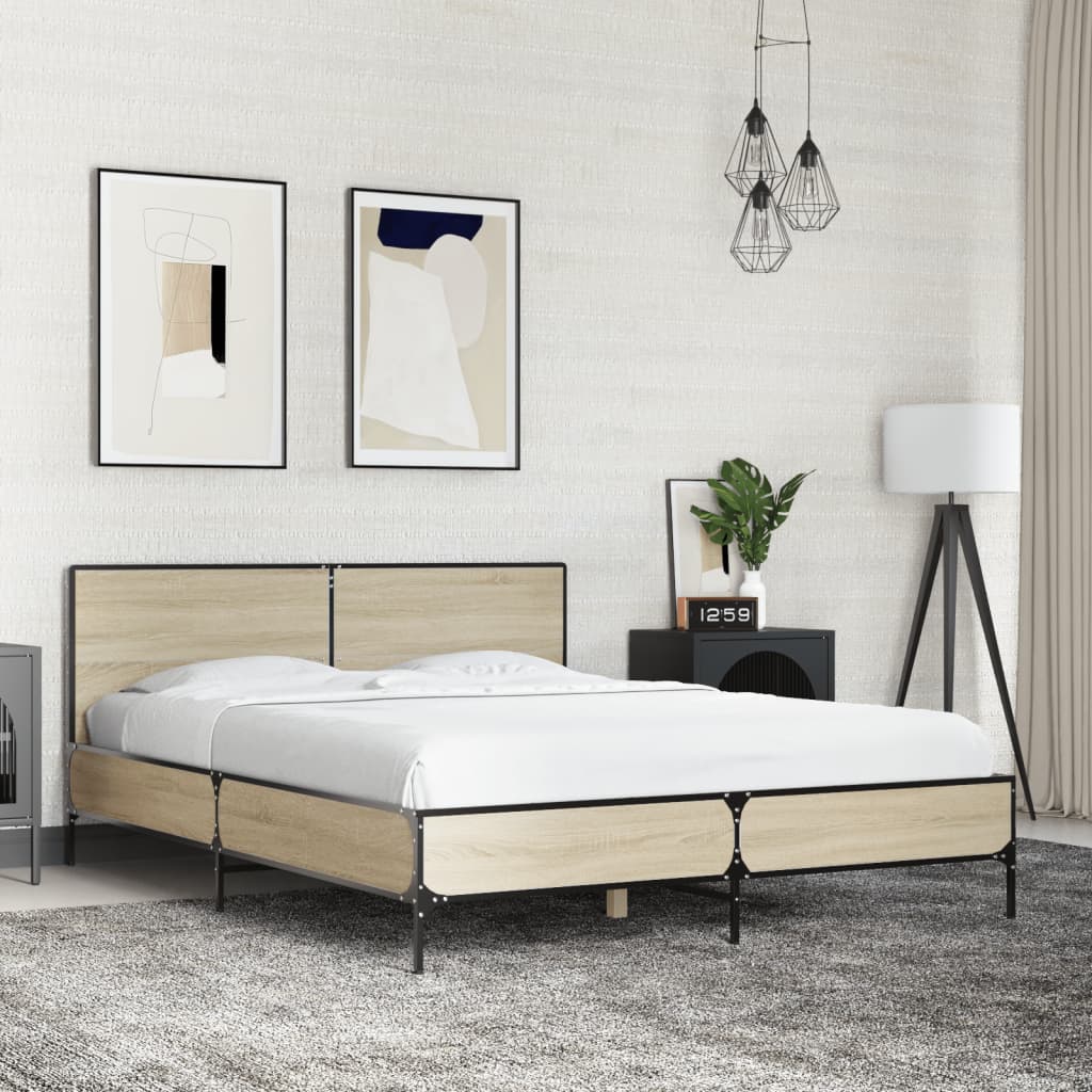 Okvir za krevet boja hrasta 140x200cm konstruirano drvo i metal