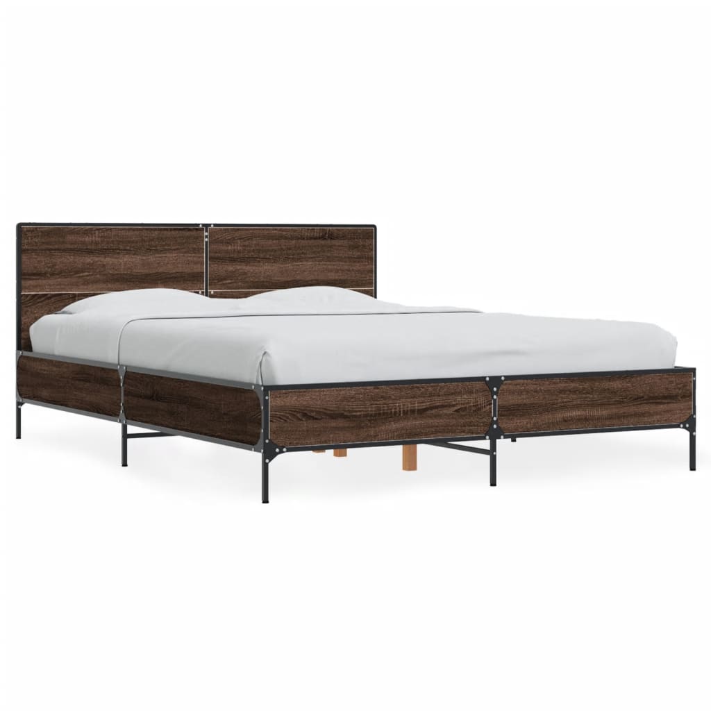 Okvir kreveta smeđi hrast 140x200cm konstruirano drvo i metal