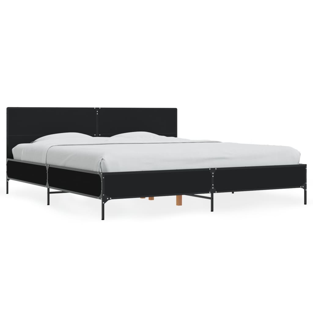 Okvir za krevet crni 200 x 200 cm konstruirano drvo i metal