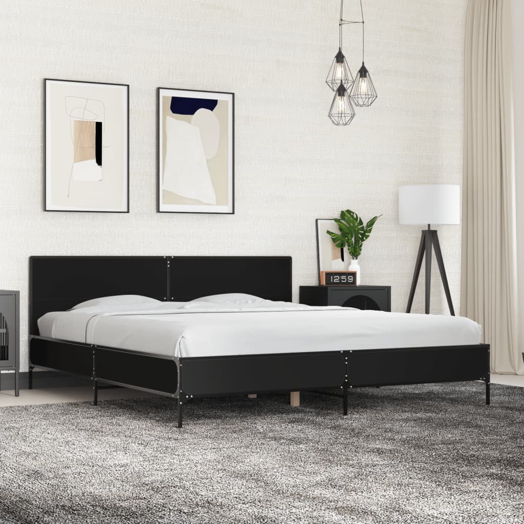 Okvir za krevet crni 200 x 200 cm konstruirano drvo i metal