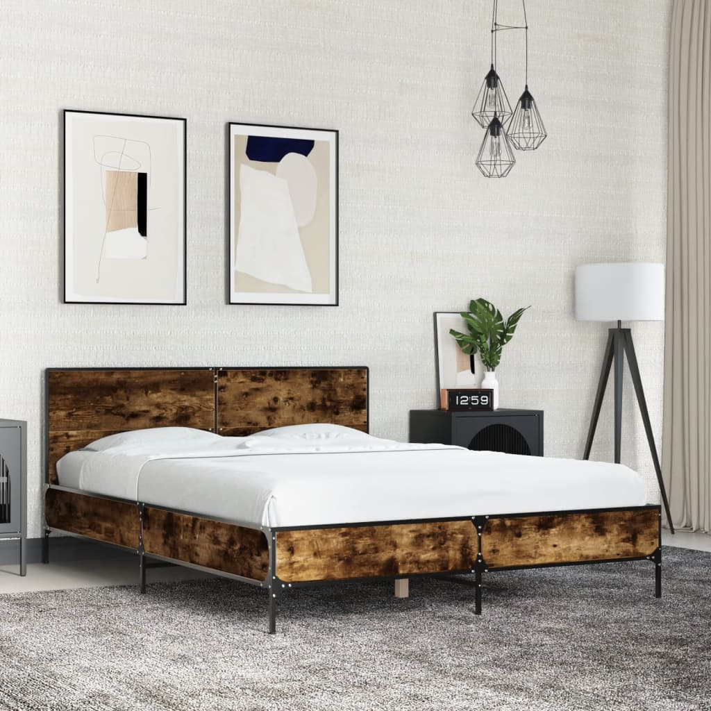 Okvir za krevet boja hrasta 135x190cm konstruirano drvo i metal