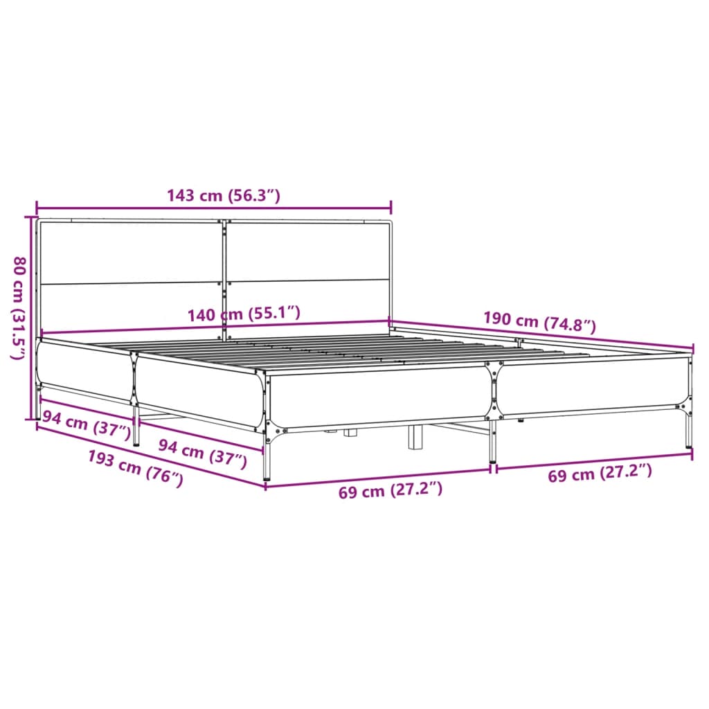 Okvir za krevet crni 140x190 cm konstruirano drvo i metal