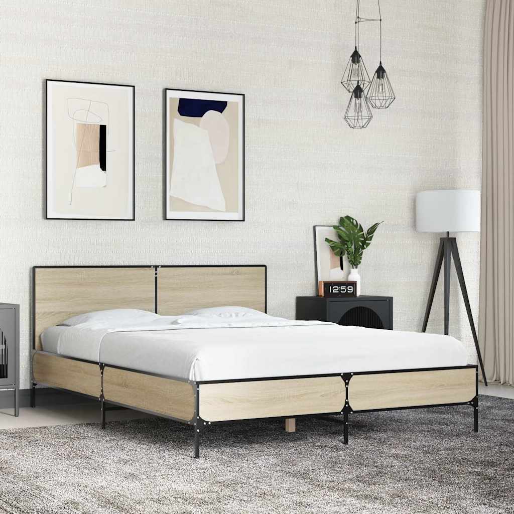 Okvir za krevet boja hrasta 140x190cm konstruirano drvo i metal
