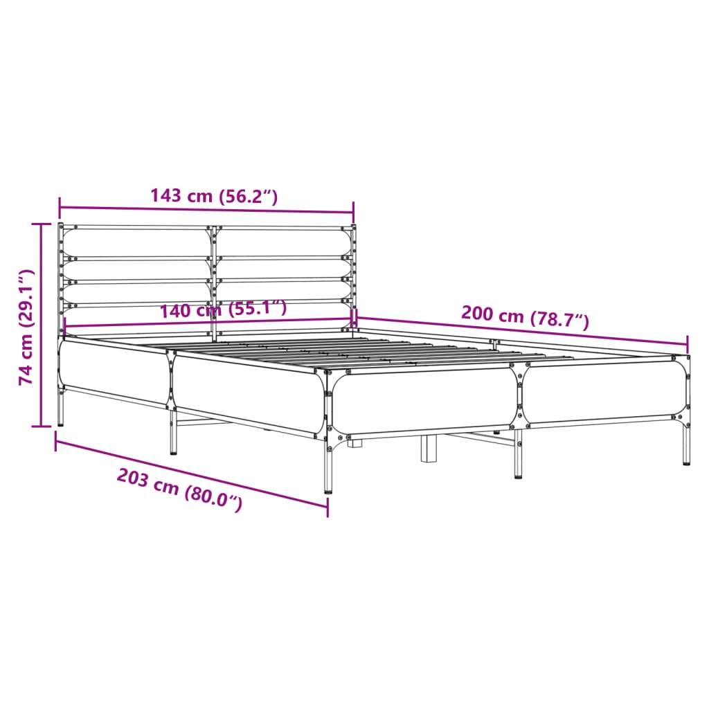 Okvir kreveta crni 140 x 200 cm od konstruiranog drva i metala