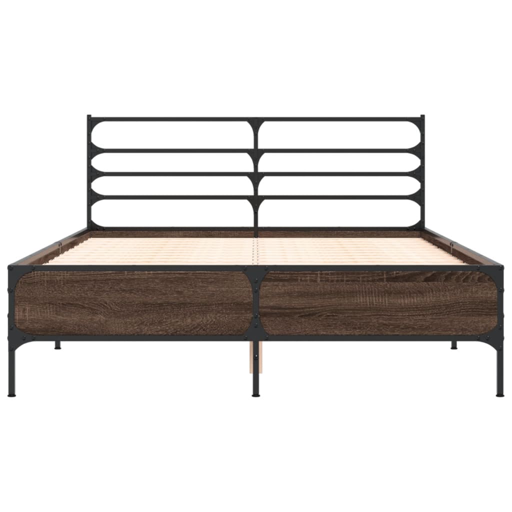 Okvir kreveta smeđi hrast 140x200cm konstruirano drvo i metal
