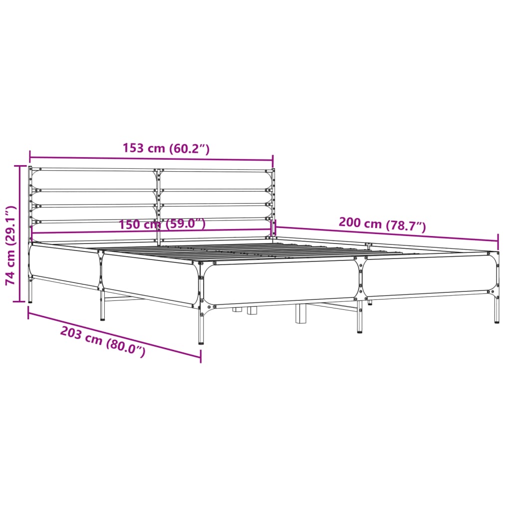 Okvir za krevet crni 150x200 cm konstruirano drvo i metal
