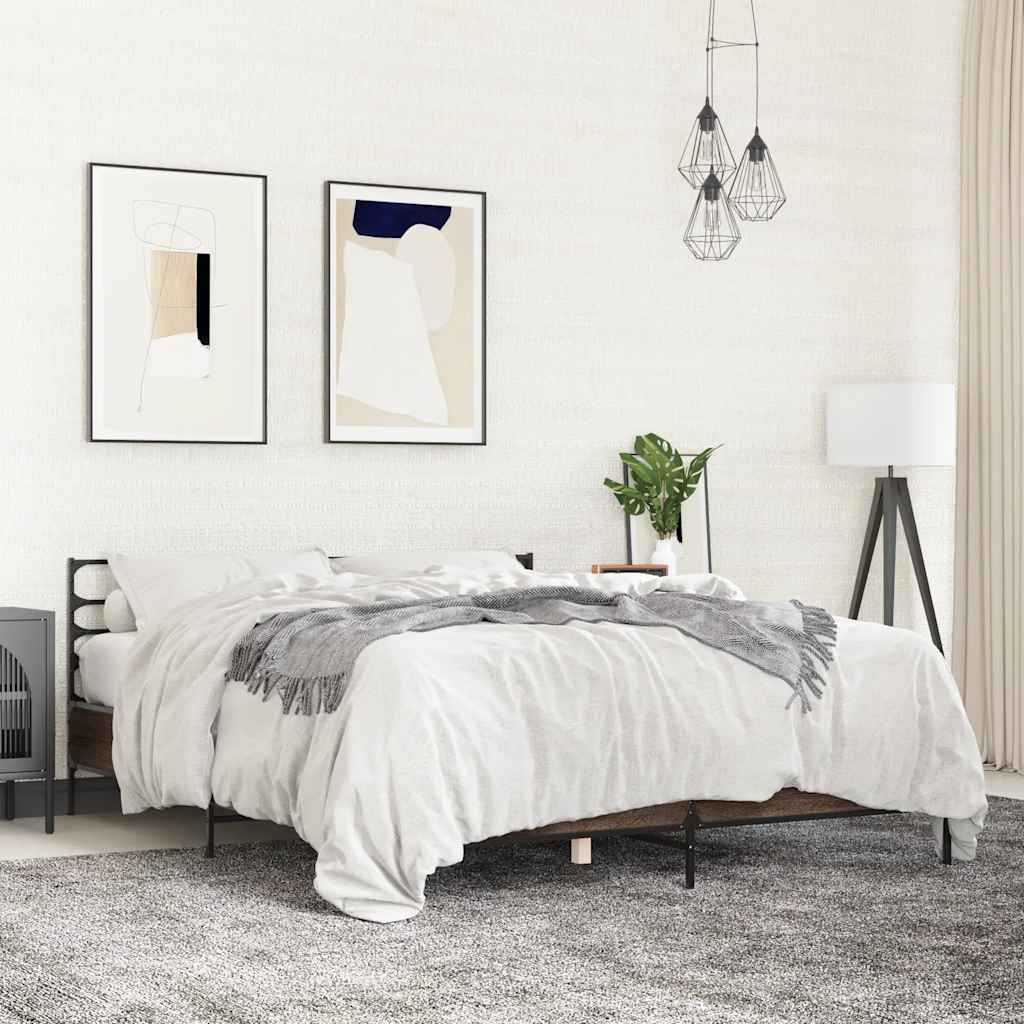 Okvir za krevet smeđi hrast 150x200cm konstruirano drvo i metal