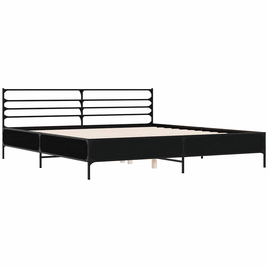 Okvir za krevet crni 200 x 200 cm konstruirano drvo i metal