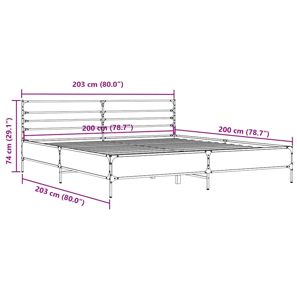 Okvir za krevet boja hrasta 200x200cm konstruirano drvo i metal