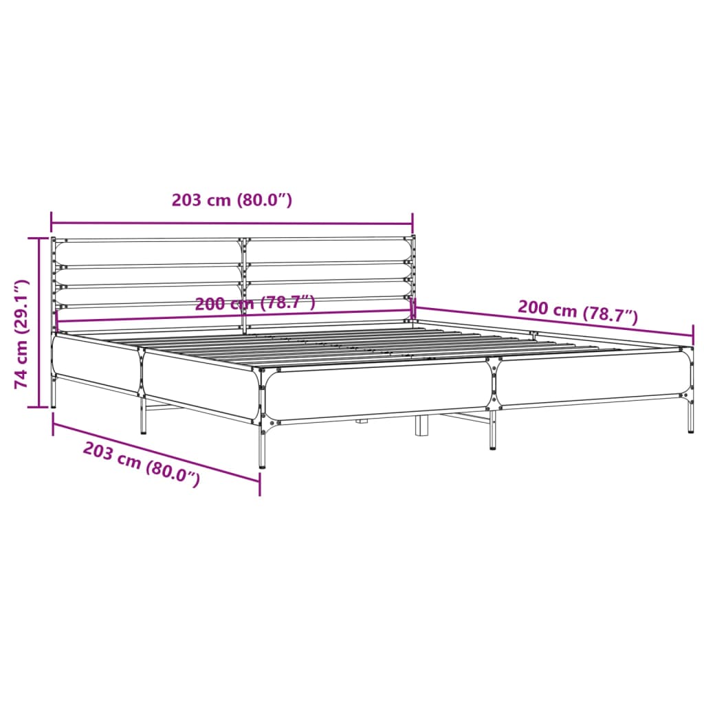 Okvir za krevet smeđi hrast 200x200cm konstruirano drvo i metal