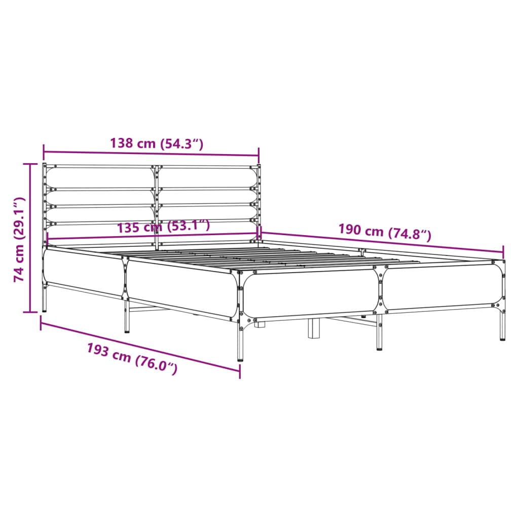 Okvir kreveta boja hrasta 135x190cm konstruirano drvo i metal