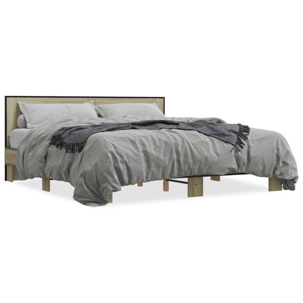 Okvir za krevet boja hrasta 200x200cm konstruirano drvo i metal