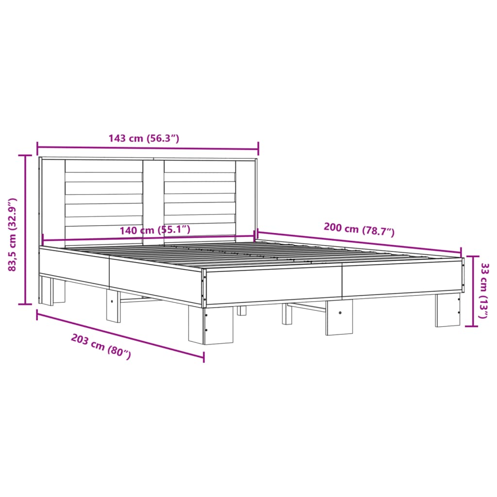 Okvir kreveta crni 140 x 200 cm od konstruiranog drva i metala