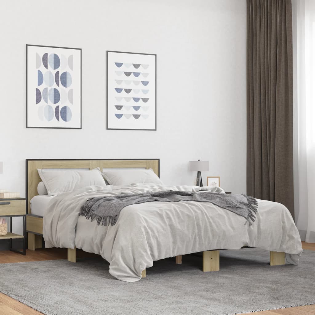 Okvir za krevet boja hrasta 140x200cm konstruirano drvo i metal