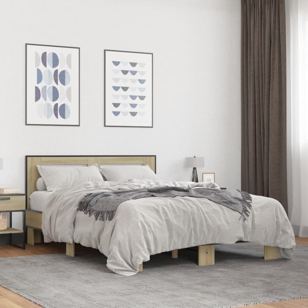 Okvir za krevet boja hrasta 140x190cm konstruirano drvo i metal