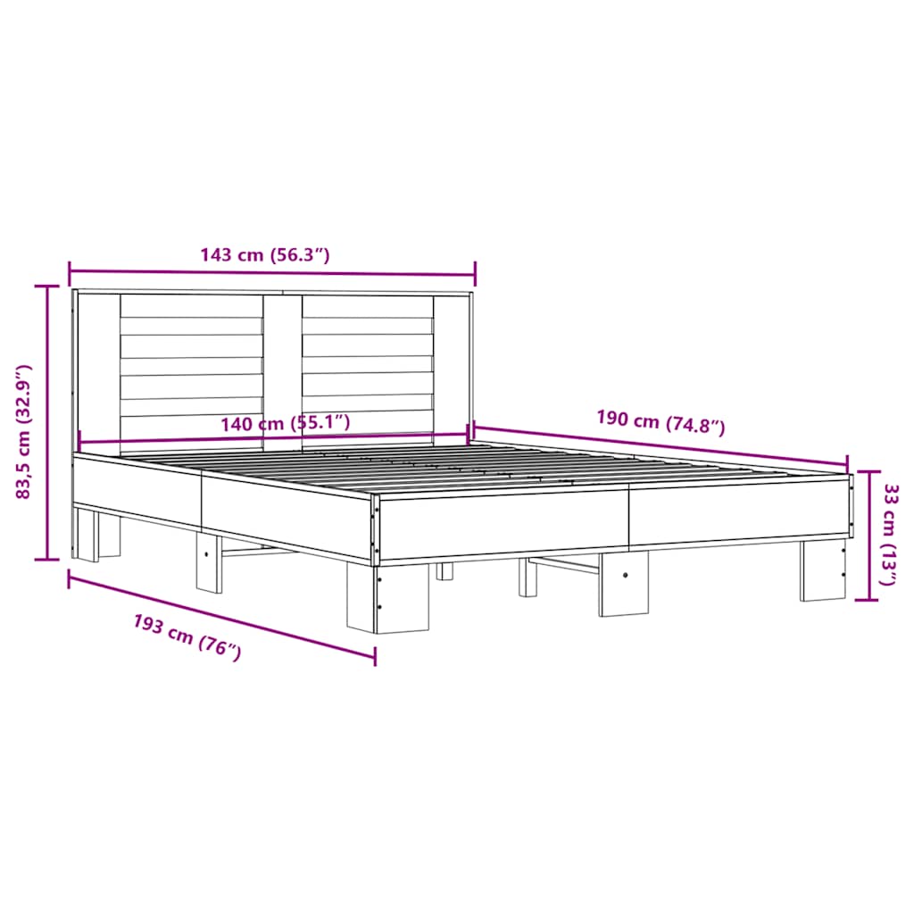 Okvir za krevet smeđi hrast 140x190cm konstruirano drvo i metal