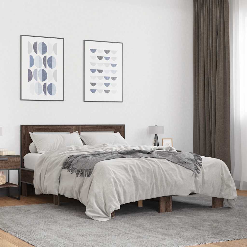 Okvir za krevet smeđi hrast 140x190cm konstruirano drvo i metal