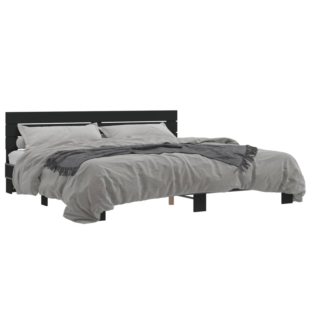 Okvir za krevet crni 200 x 200 cm konstruirano drvo i metal