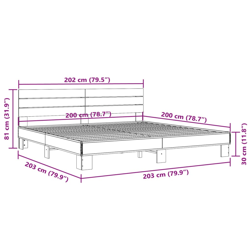 Okvir za krevet boja hrasta 200x200cm konstruirano drvo i metal