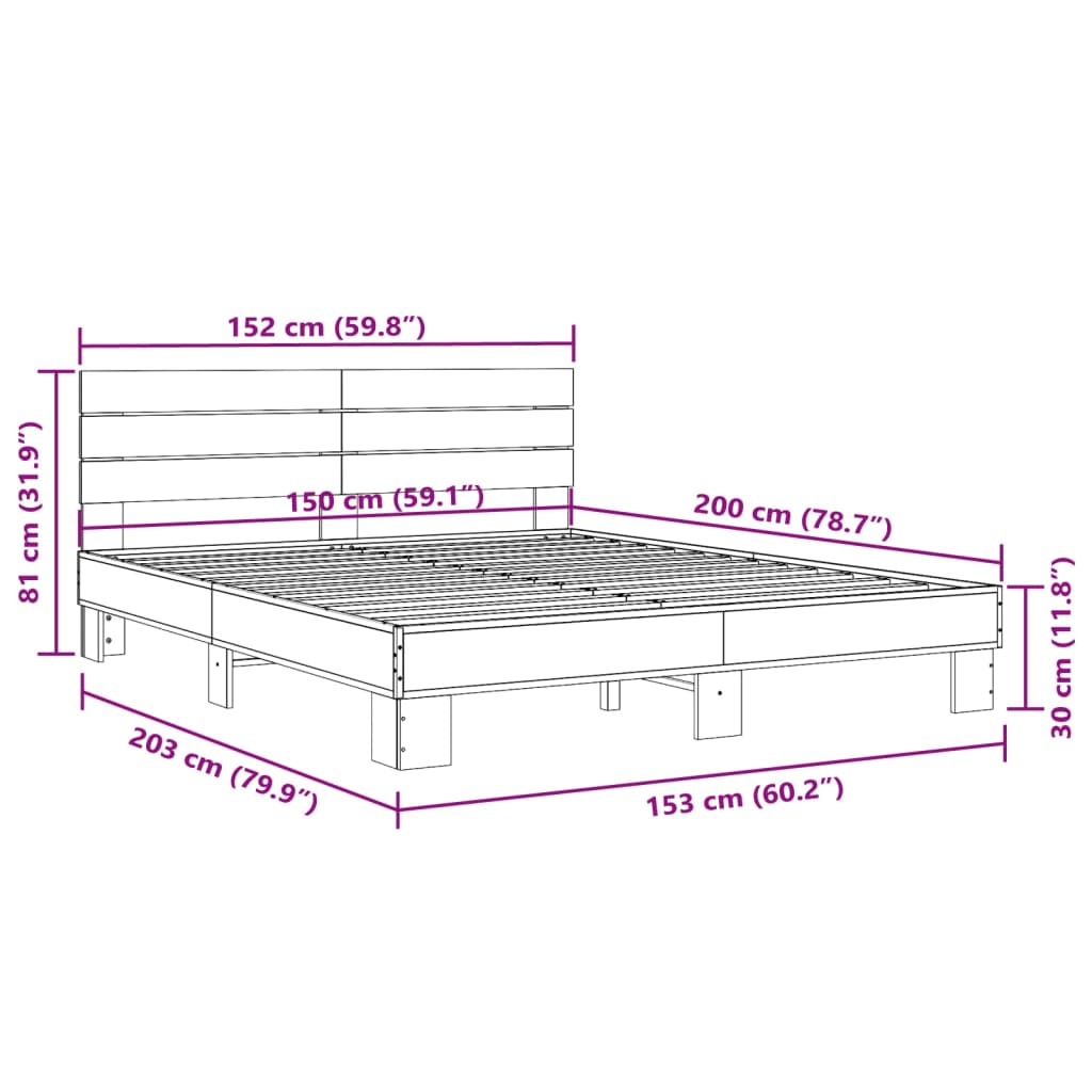 Okvir za krevet smeđi hrast 150x200cm konstruirano drvo i metal