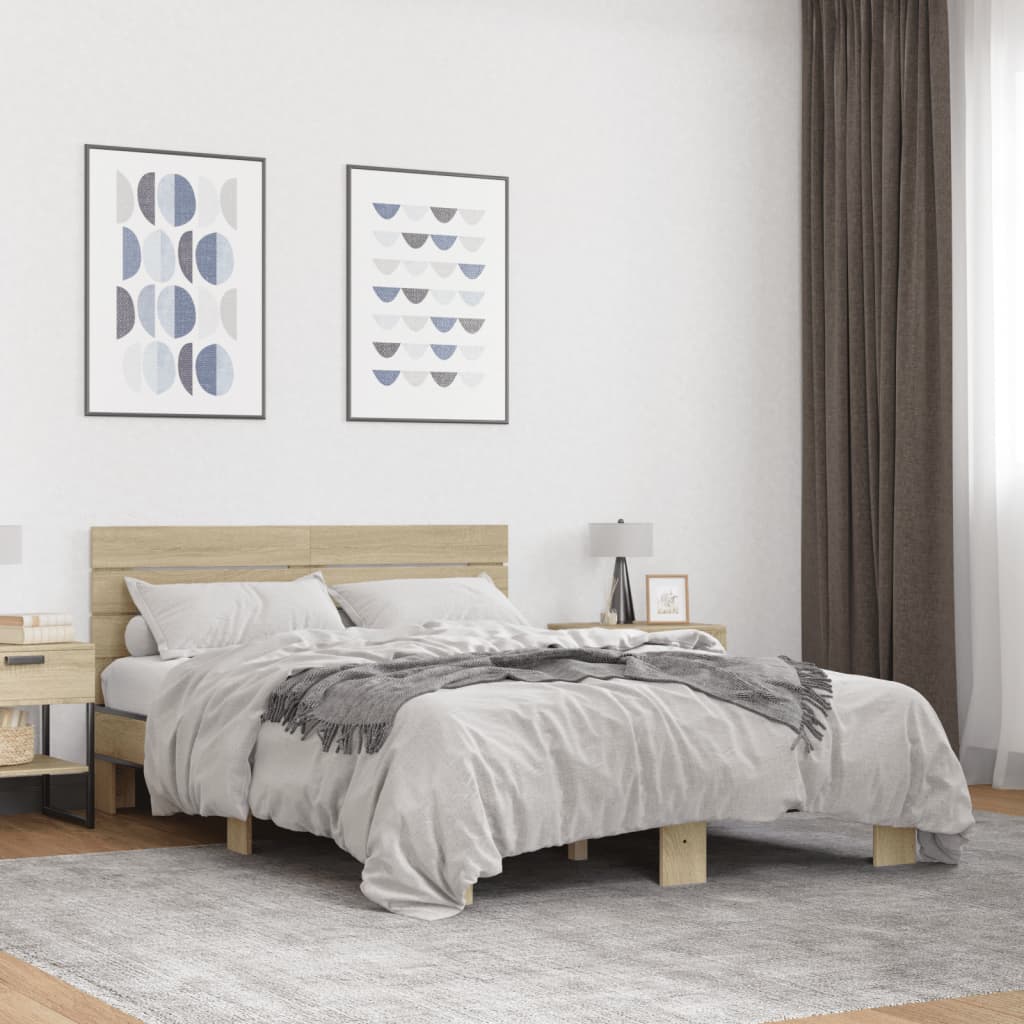 Okvir za krevet boja hrasta 140x200cm konstruirano drvo i metal