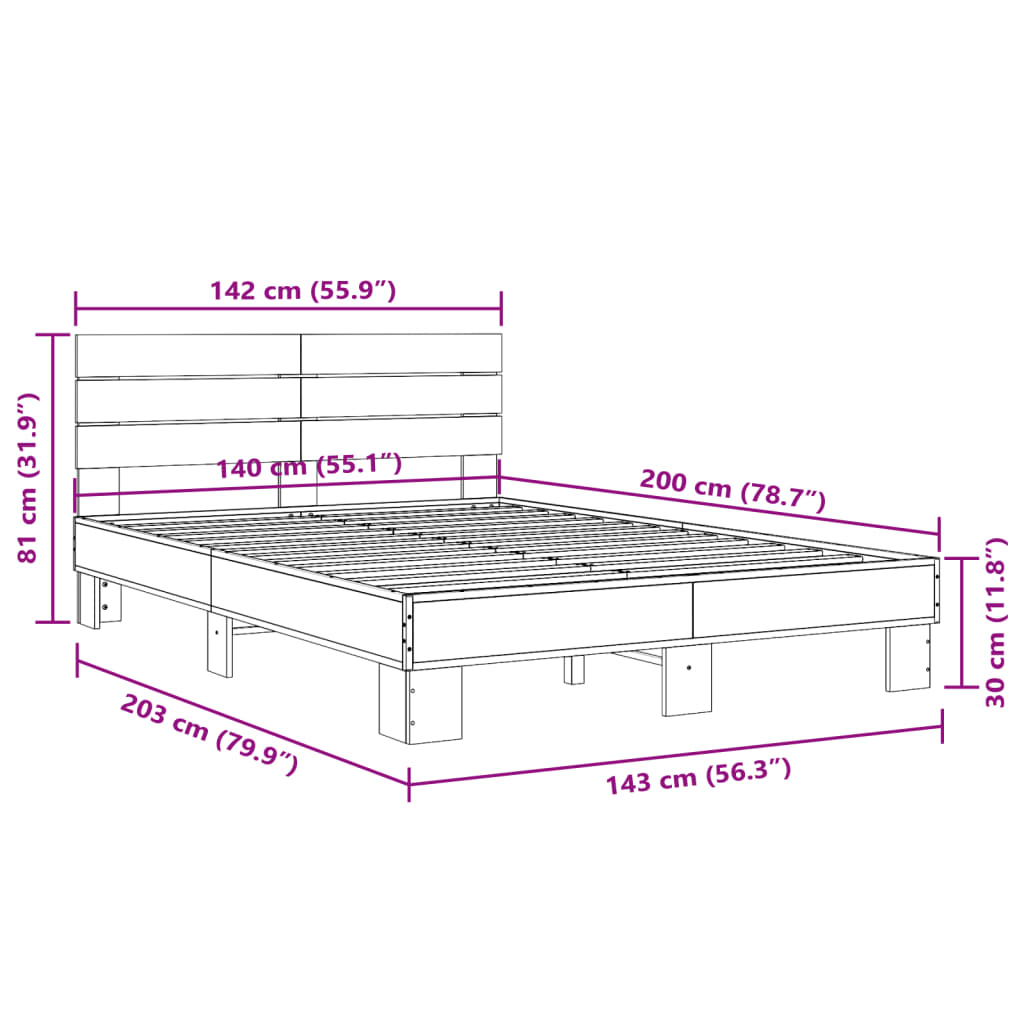 Okvir kreveta boja hrasta 140x200cm konstruirano drvo i metal