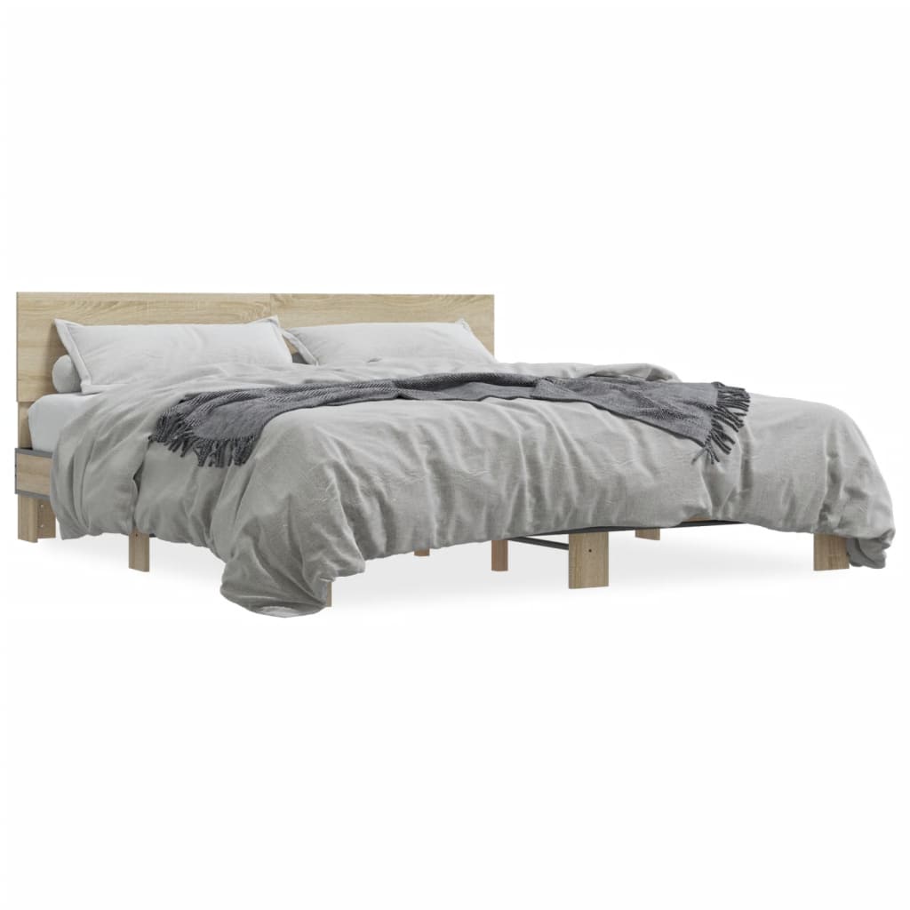 Okvir za krevet boja hrasta 200x200cm konstruirano drvo i metal