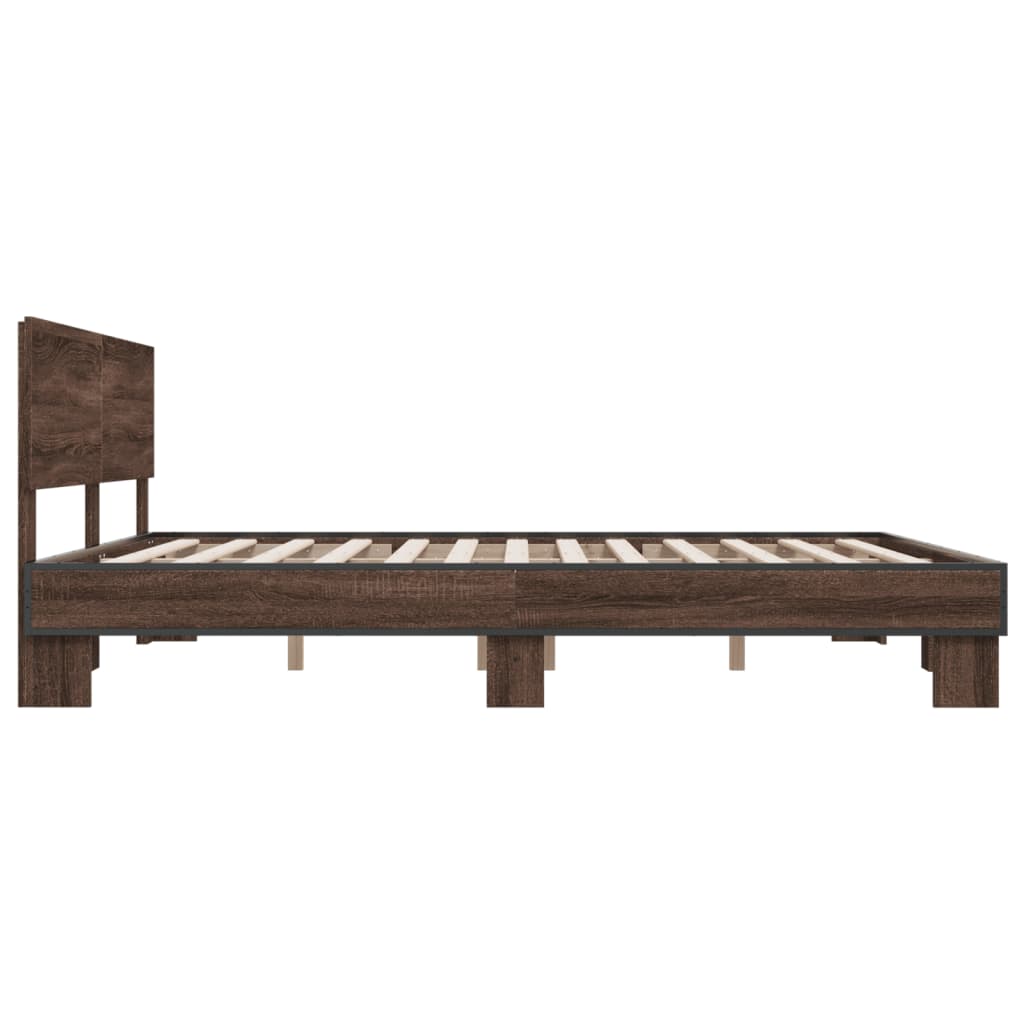 Okvir za krevet smeđi hrast 200x200cm konstruirano drvo i metal