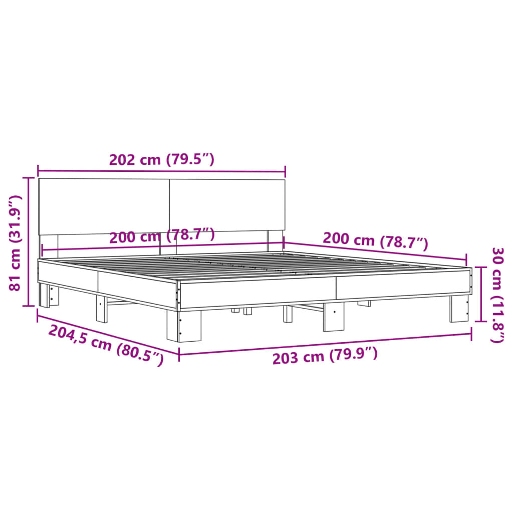 Okvir za krevet smeđi hrast 200x200cm konstruirano drvo i metal