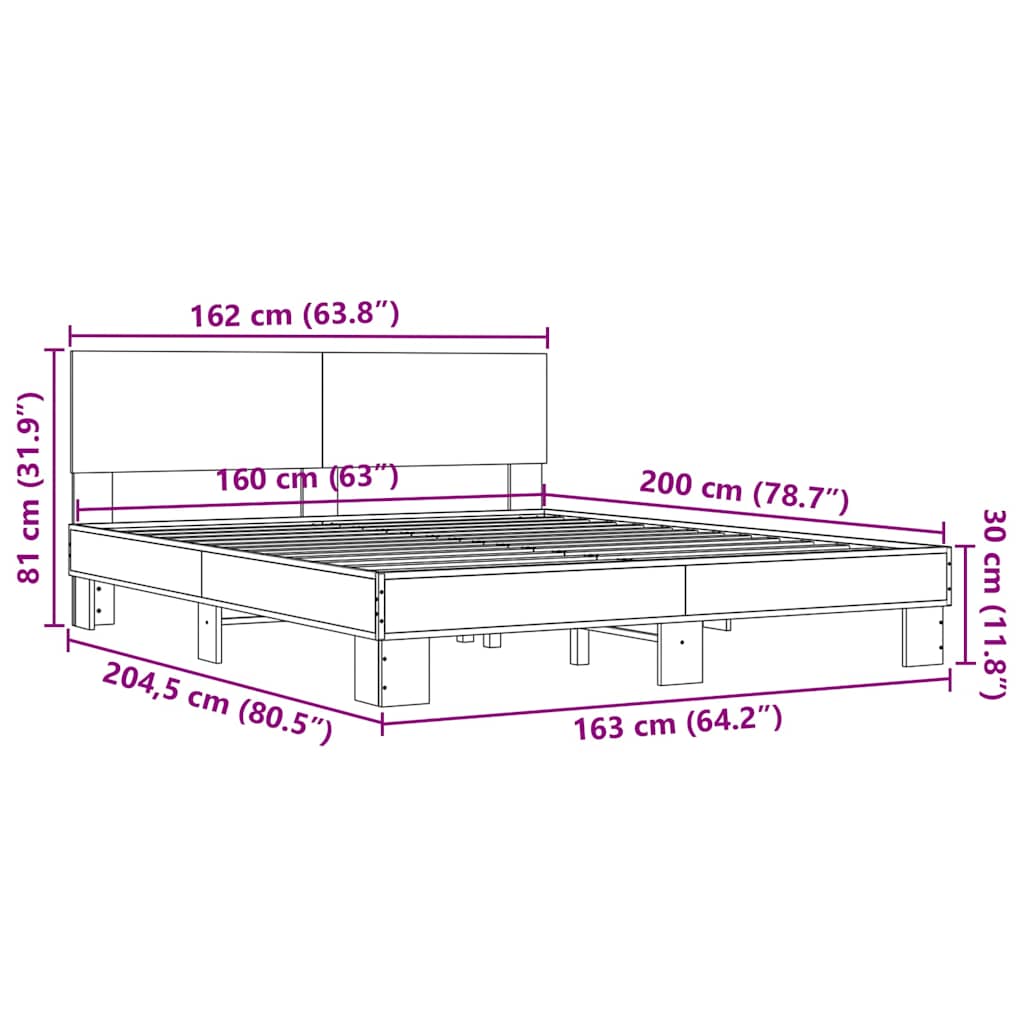 Okvir za krevet boja hrasta 160x200 cm konstruiran drvo i metal