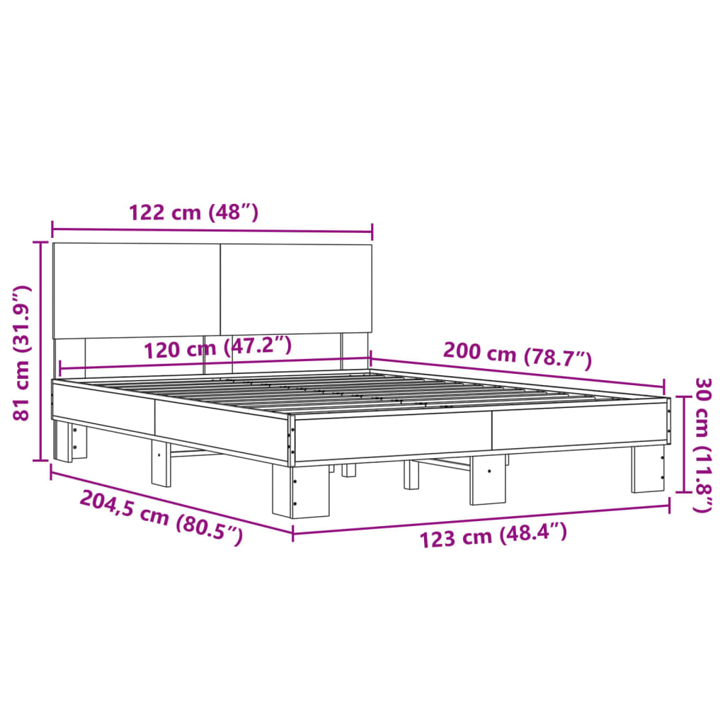 Okvir kreveta boja hrasta 120x200 cm konstruirano drvo i metal