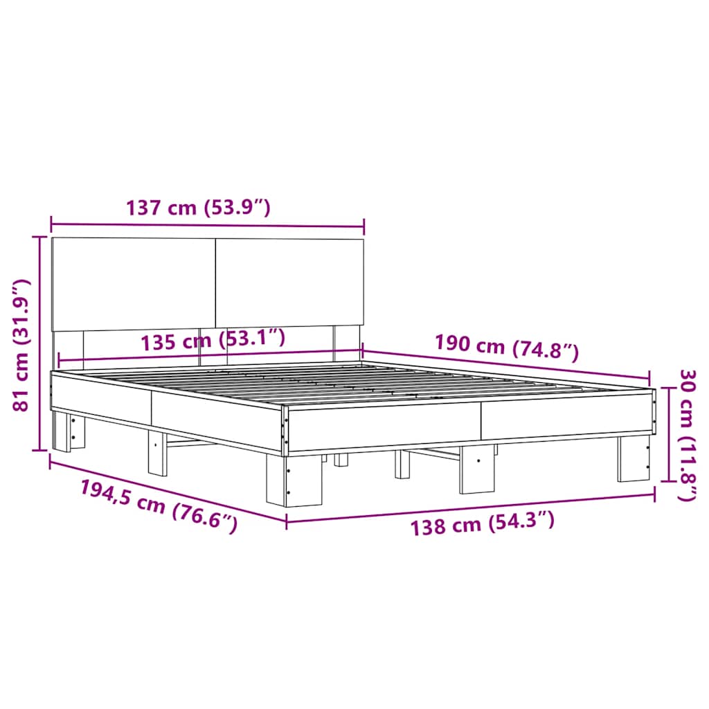 Okvir kreveta boja hrasta 135x190cm konstruirano drvo i metal