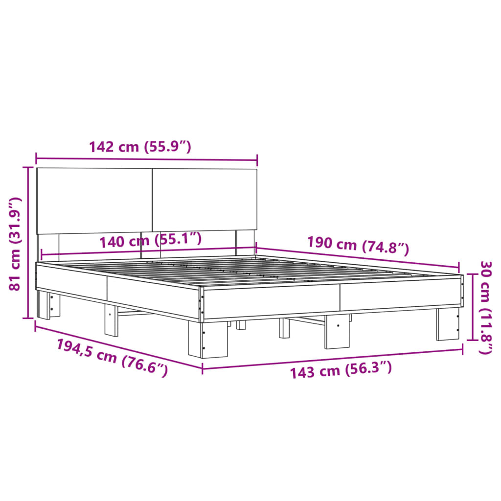 Okvir za krevet crni 140x190 cm konstruirano drvo i metal
